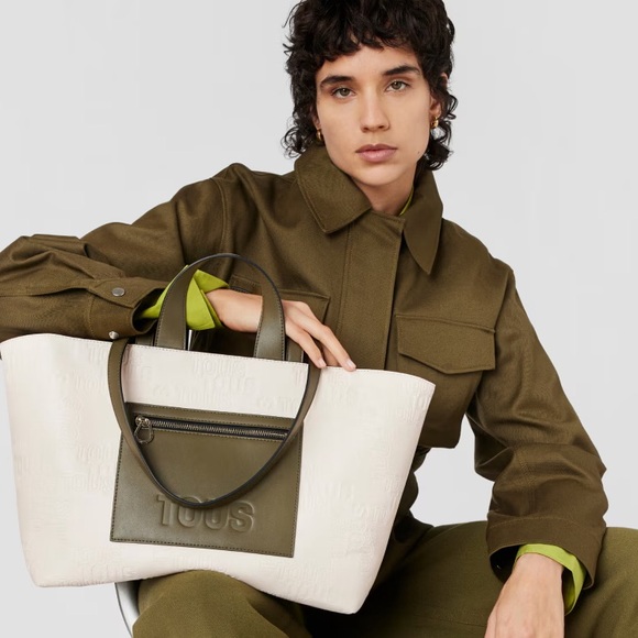 🍸 TOUS Medium Nanda Beige & Khaki Tote Bag - Picture 1 of 4